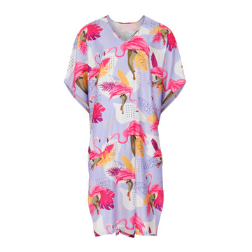 Flamingle Caftan - Flamingos in fishnets and heels strut on this pool Kaftan