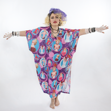 Woman wearing a Madonna inspired caftan.