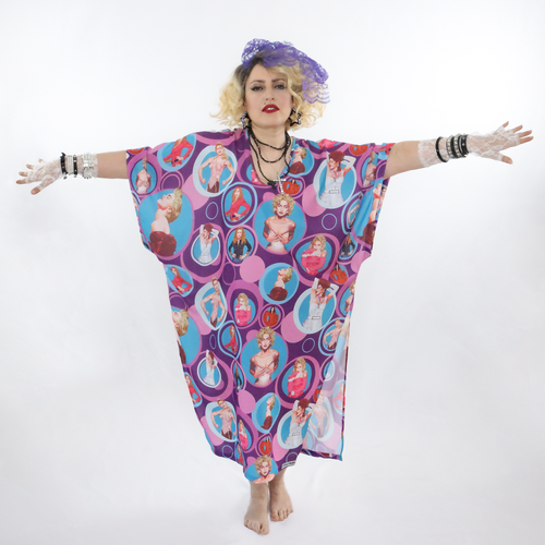 Woman wearing a Madonna inspired caftan.