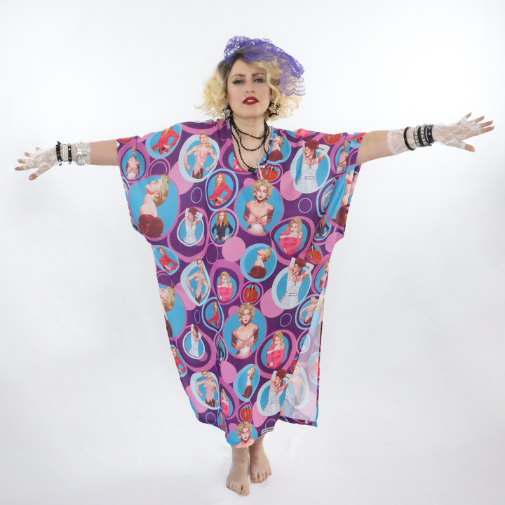 Woman wearing a Madonna inspired caftan.