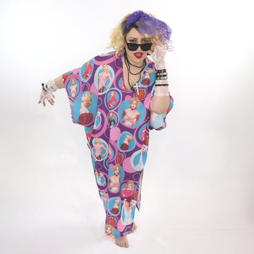 Woman wearing a Madonna inspired caftan.