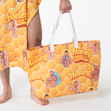 Oooh honey! Hunky men on a honeycomb big tote.